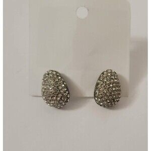 Vintage Monet Silver Tone Rhinestone Nugget Earrings Formal Sparkly Oval
